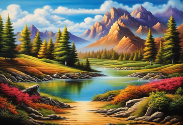 Airbrush Art,Airbrush Art, Nature, landscape, no humans, scenery, outdoors, tree, cloud, sky, day, mountain