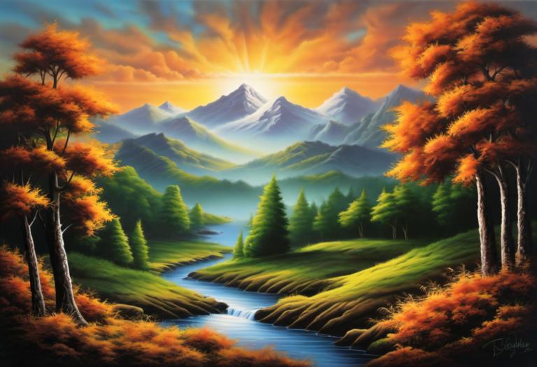 Airbrush Art,Airbrush Art, Nature, landscape, no humans, scenery, tree, nature, outdoors, mountain, forest