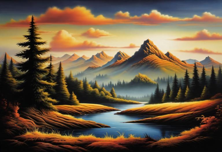 Airbrush Art,Airbrush Art, Nature, landscape, no humans, scenery, cloud, tree, nature, outdoors, sky