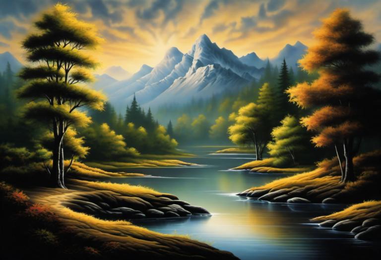 Airbrush Art,Airbrush Art, Nature, landscape, no humans, scenery, tree, outdoors, nature, mountain, cloud