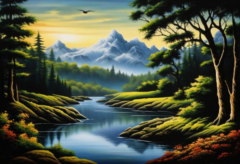 Airbrush Art,Airbrush Art, Nature, landscape, no humans, scenery, nature, tree, mountain, forest, outdoors