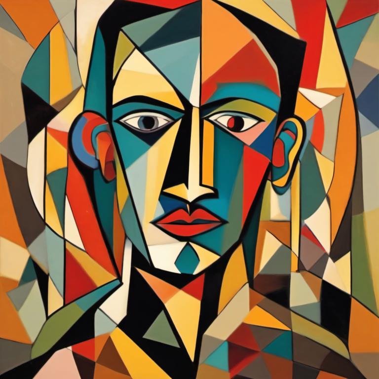 Cubism,Cubism, People, man, solo, male focus, 1boy, makeup, looking at viewer, black eyes, clown, lipstick