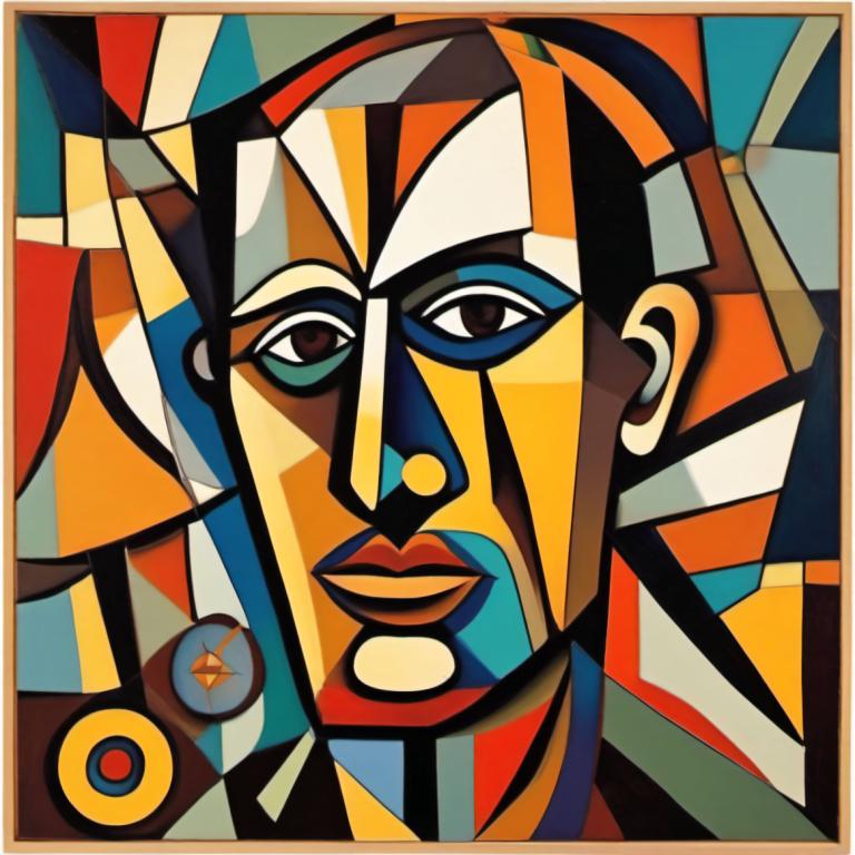 Cubism,Cubism, People, man, solo, male focus, 1boy, makeup, looking at viewer, black eyes, style parody