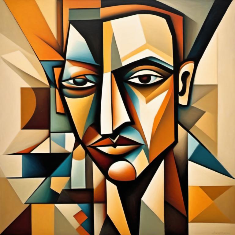 Cubism,Cubism, People, man, solo, male focus, 1boy, looking at viewer, black eyes, no humans, facial hair