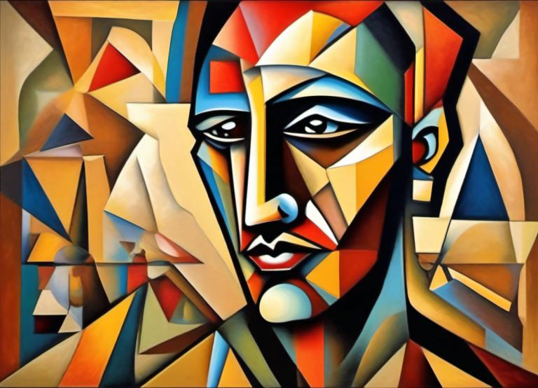 Cubism,Cubism, People, man, no humans, mecha, solo, robot, black eyes, looking at viewer, makeup, lipstick