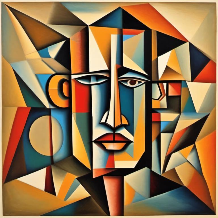 Cubism,Cubism, People, man, solo, no humans, looking at viewer, black eyes