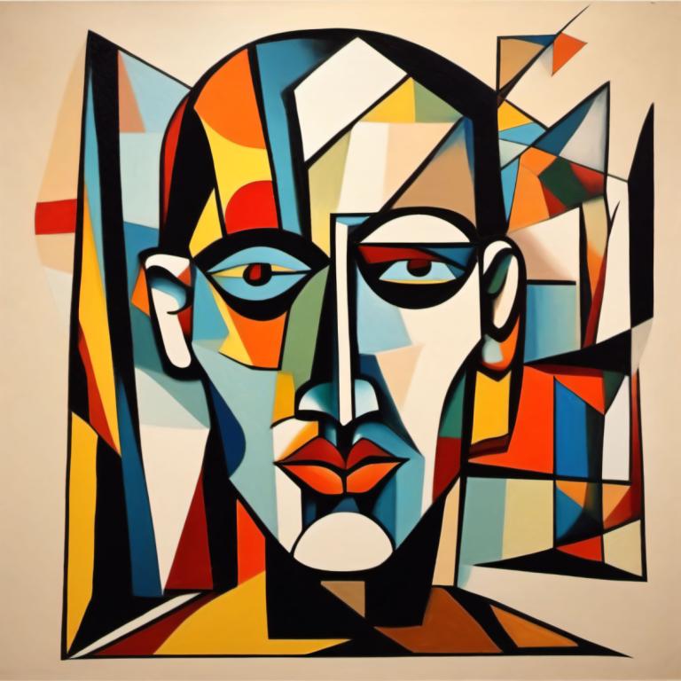 Cubism,Cubism, People, man, solo, no humans, abstract, looking at viewer, red eyes, stained glass