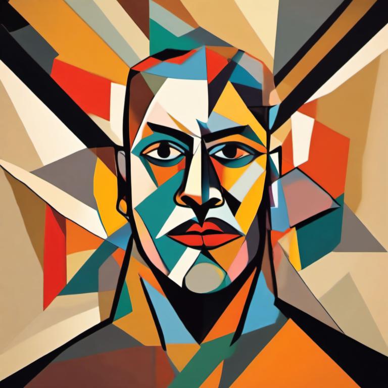 Cubism,Cubism, People, man, solo, looking at viewer, male focus, 1boy, black eyes, portrait, no humans