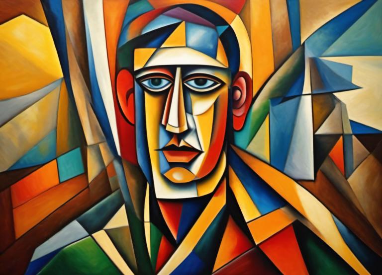 Cubism,Cubism, People, man, solo, blue eyes, looking at viewer, no humans, 1boy, traditional media