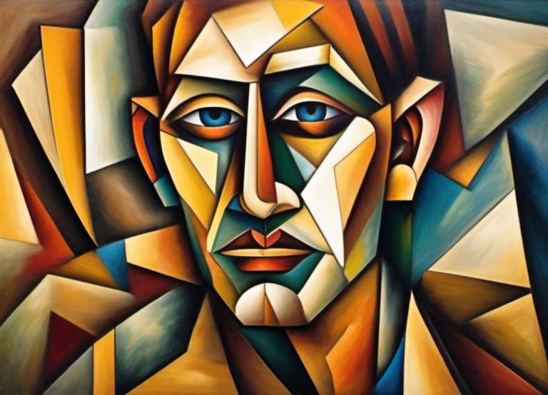 Cubism,Cubism, People, man, solo, blue eyes, mecha, robot, looking at viewer, no humans, 1boy, portrait