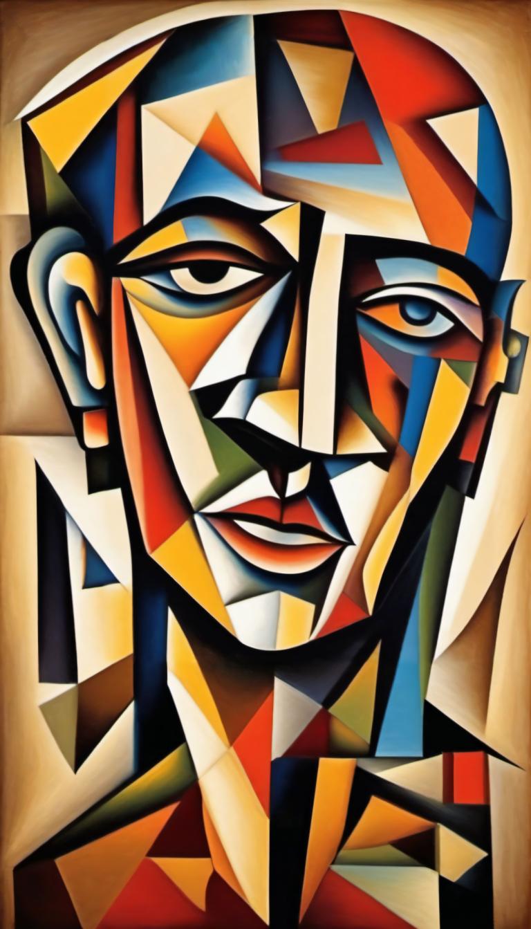 Cubism,Cubism, People, man, solo, 1boy, male focus, style parody, makeup, traditional media, parody