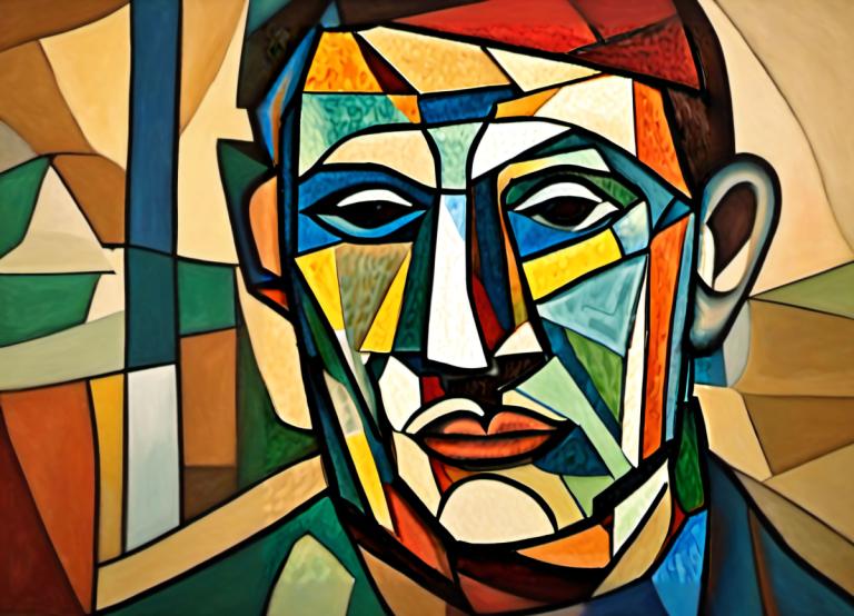 Cubism,Cubism, People, man, solo, 1boy, male focus, closed eyes, parody, fine art parody