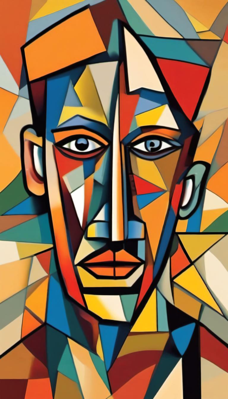 Cubism,Cubism, People, man, solo, male focus, 1boy, clown, looking at viewer, makeup, style parody