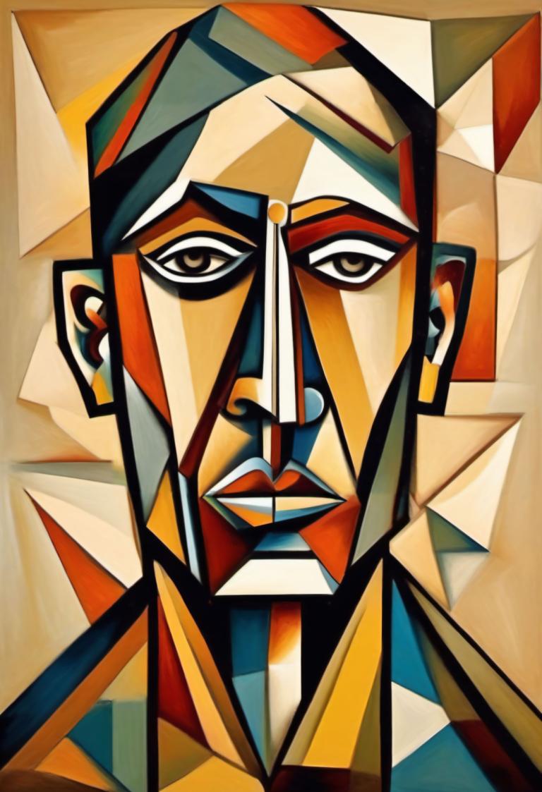 Cubism,Cubism, People, man, mecha, robot, no humans, solo, looking at viewer, 1boy, parody, style parody