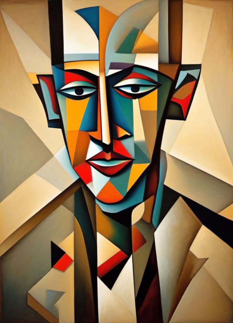 Cubism,Cubism, People, man, solo, looking at viewer, black eyes, no humans, makeup, lipstick, male focus