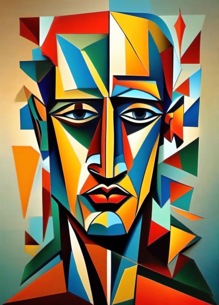 Cubism,Cubism, People, man, mecha, solo, robot, looking at viewer, no humans, 1boy, male focus, portrait