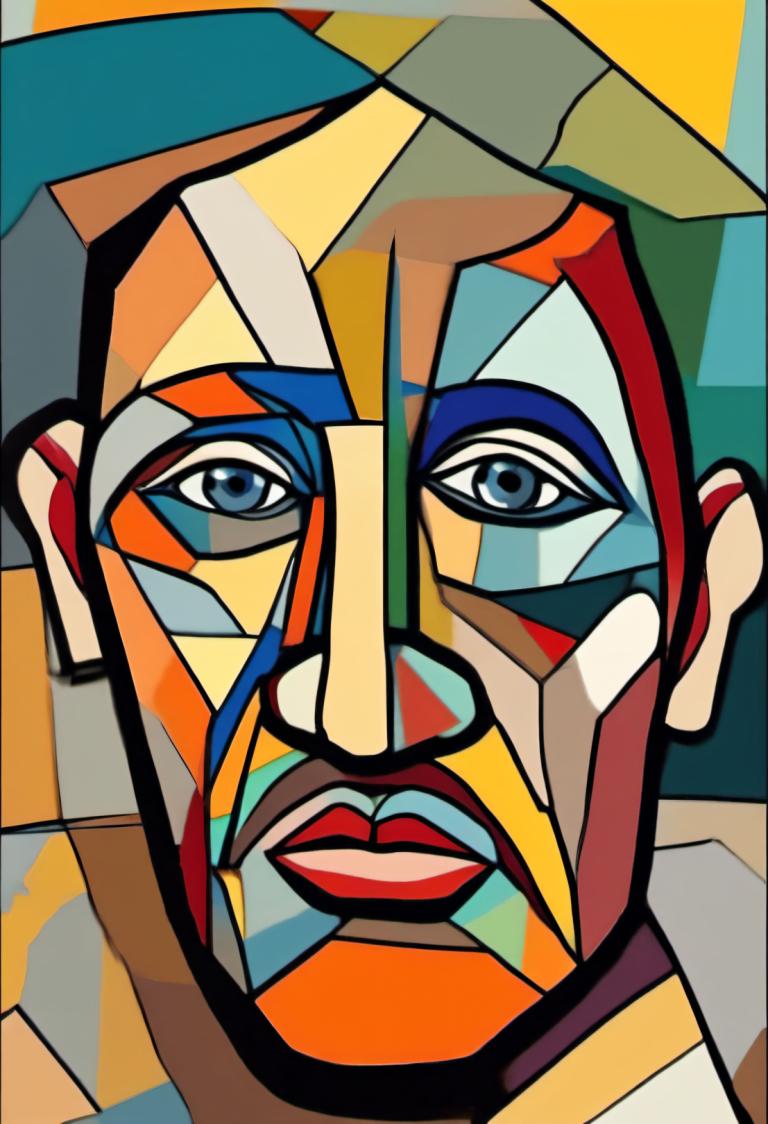 Cubism,Cubism, People, man, solo, male focus, 1boy, looking at viewer, makeup, parody, style parody