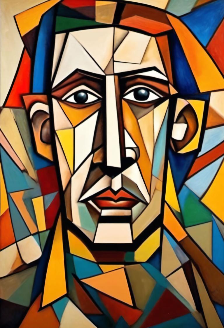 Cubism,Cubism, People, man, solo, looking at viewer, 1boy, male focus, no humans, style parody