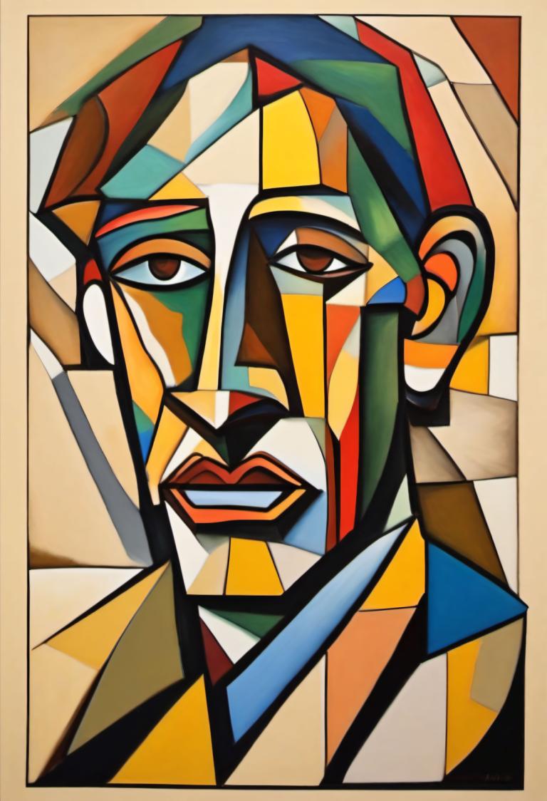 Cubisme,Cubisme, Personnes, homme, 1garçon, solo, foyer masculin, yeux marrons, Poils, regarder le spectateur