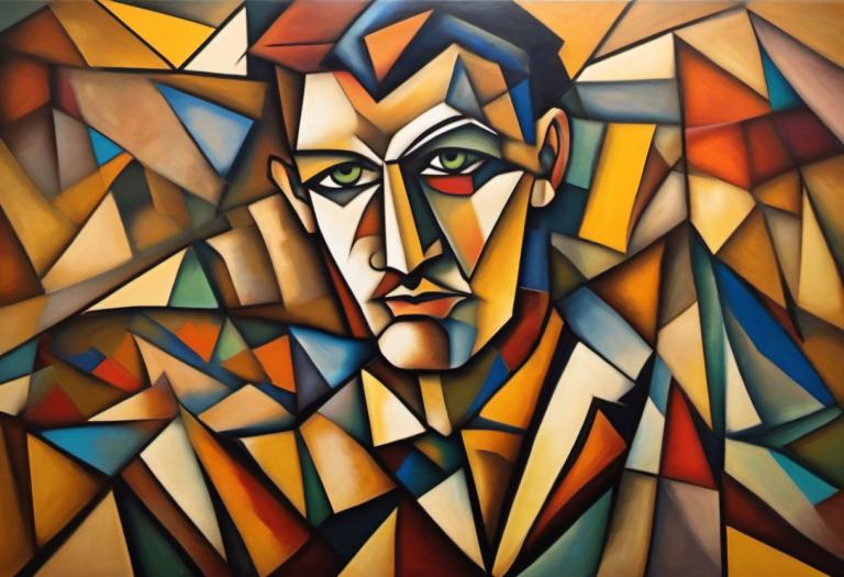 Cubismo,Cubismo, Gente, hombre, solo, ojos verdes, 1 chico, enfoque masculino, mirando al espectador