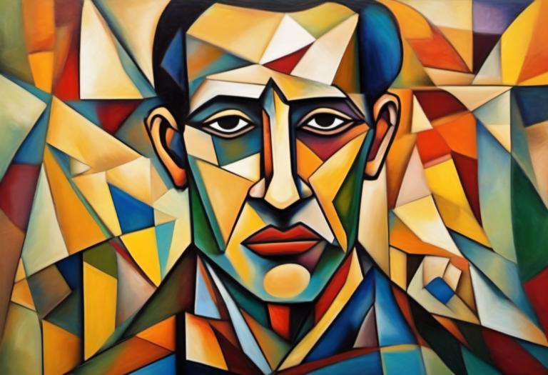 Cubism,Cubism, People, man, solo, 1boy, male focus, clown, black eyes, looking at viewer, portrait