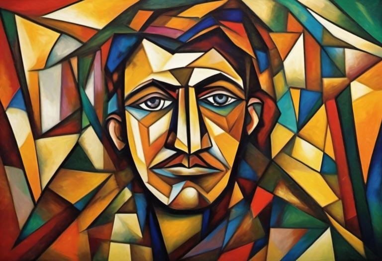 Cubism,Cubism, People, man, solo, 1boy, male focus, looking at viewer, clown, araki hirohiko (style)