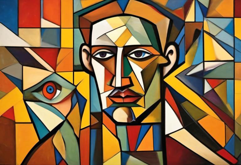 Cubism,Cubism, People, man, looking at viewer, pokemon (creature), no humans, blue eyes, black eyes