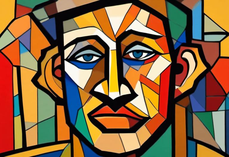 Cubism,Cubism, People, man, solo, 1boy, style parody, blue eyes, male focus, parody, looking at viewer