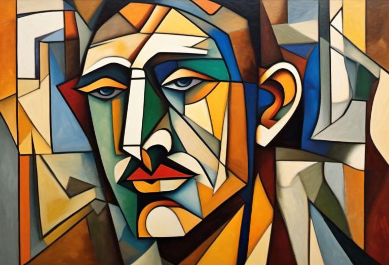 Cubism,Cubism, People, man, solo, no humans, looking at viewer, official style, 1boy, male focus, facial hair