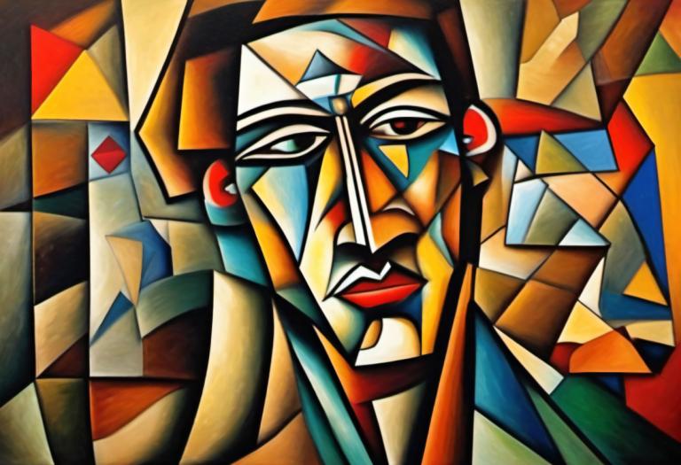 Cubism,Cubism, People, man, solo, no humans, official style, traditional media, looking at viewer, male focus