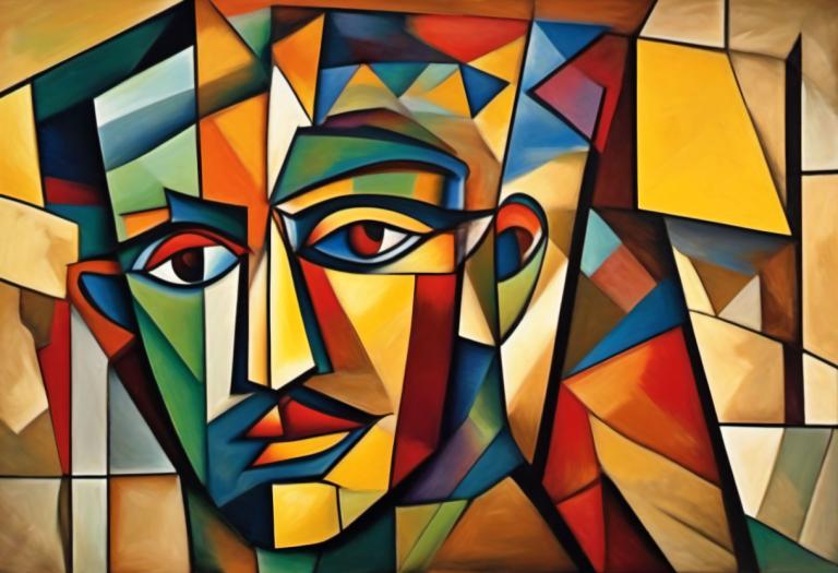 Cubism,Cubism, People, man, solo, no humans, looking at viewer, black eyes, official style