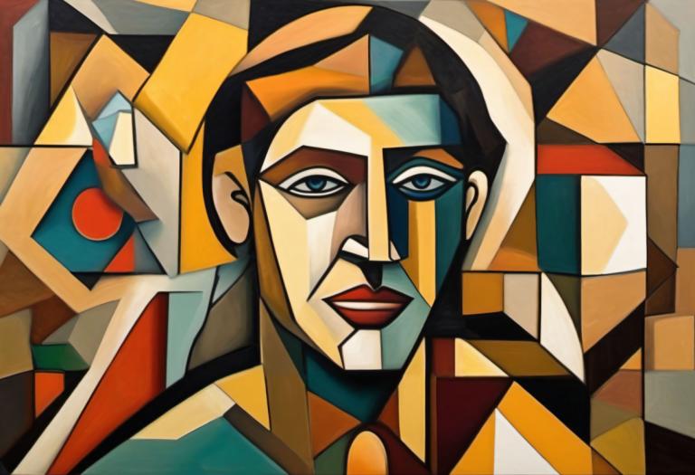 Cubism,Cubism, People, man, looking at viewer, 1boy, solo, male focus, official style, blue eyes, red lips