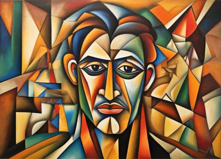 Cubism,Cubism, People, man, solo, 1boy, male focus, looking at viewer, black eyes, official style, clown