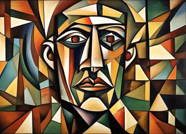 Cubism,Cubism, People, man, solo, facial hair, looking at viewer, 1boy, traditional media, no humans