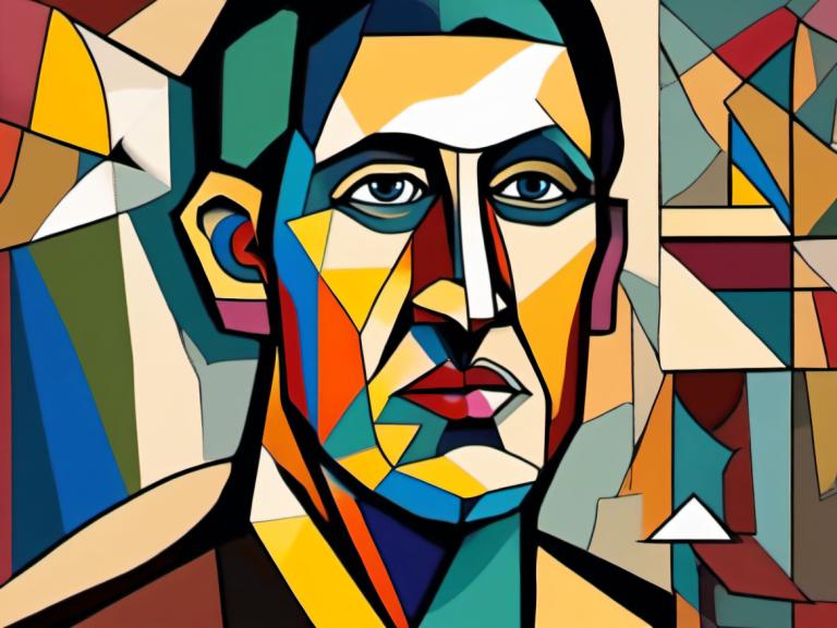 Cubisme,Cubisme, Personnes, homme, solo, foyer masculin, 1garçon, coloré, parodie, regarder le spectateur