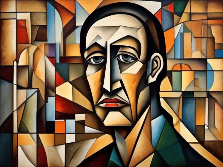 Cubism,Cubism, People, man, solo, male focus, 1boy, official style, looking at viewer, facial hair