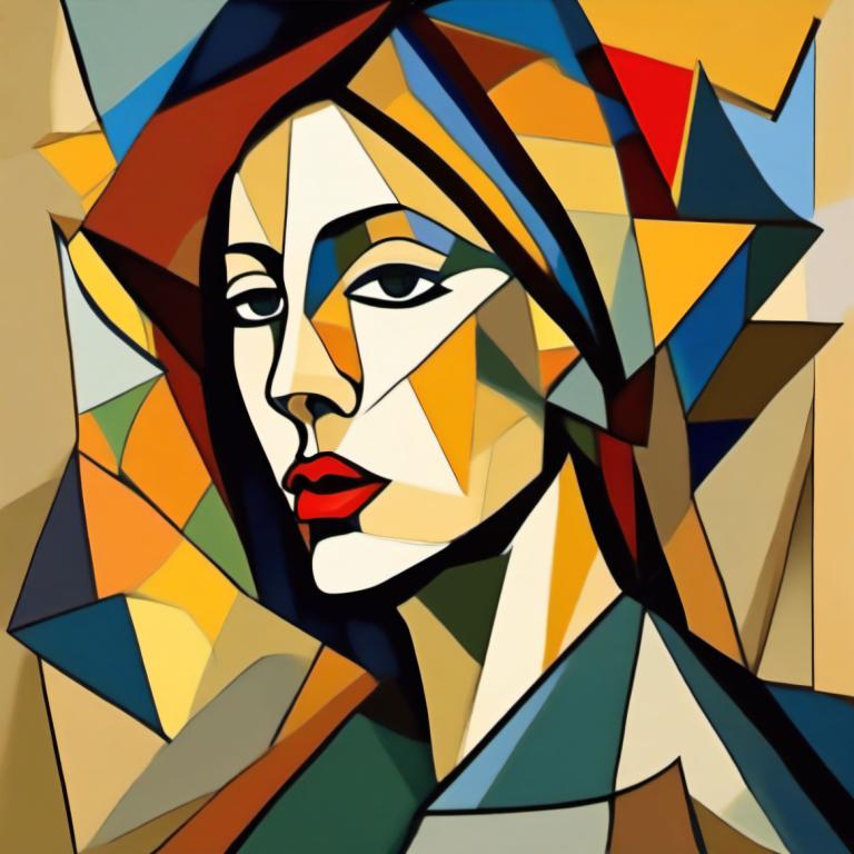 Cubism,Cubism, People, woman, solo, clown, makeup, lipstick, black eyes, red lips, style parody, parody