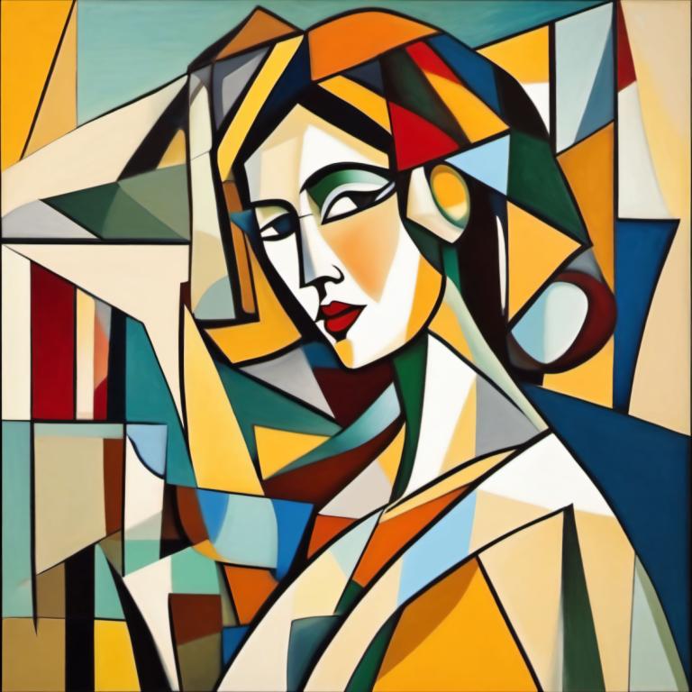 Cubism,Cubism, People, woman, solo, robot, lipstick, makeup, mecha, 1girl, no humans, looking at viewer