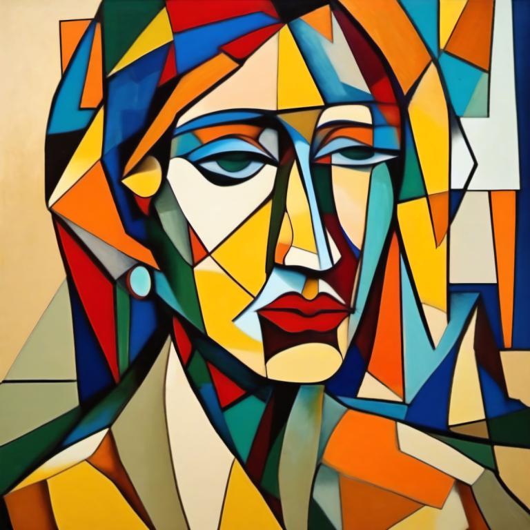 Cubism,Cubism, People, woman, solo, makeup, looking at viewer, mecha, robot, no humans, lipstick, male focus