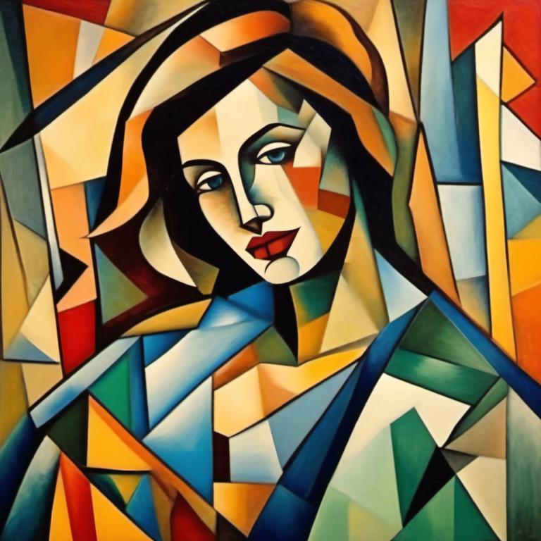 Cubismo,Cubismo, Gente, mujer, solo, ojos azules, 1 chica, pintura facial, constituir, payaso