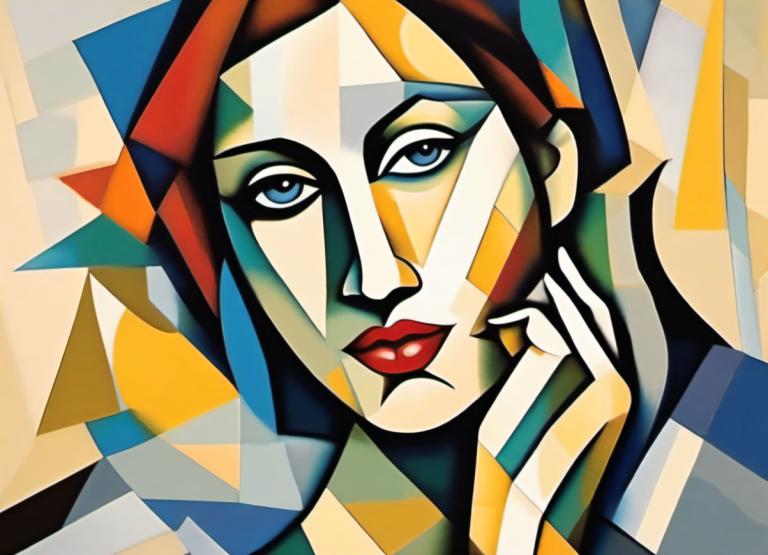 Cubismo,Cubismo, Persone, donna, assolo, occhi azzurri, trucco, 1 ragazza, rossetto, pittura facciale