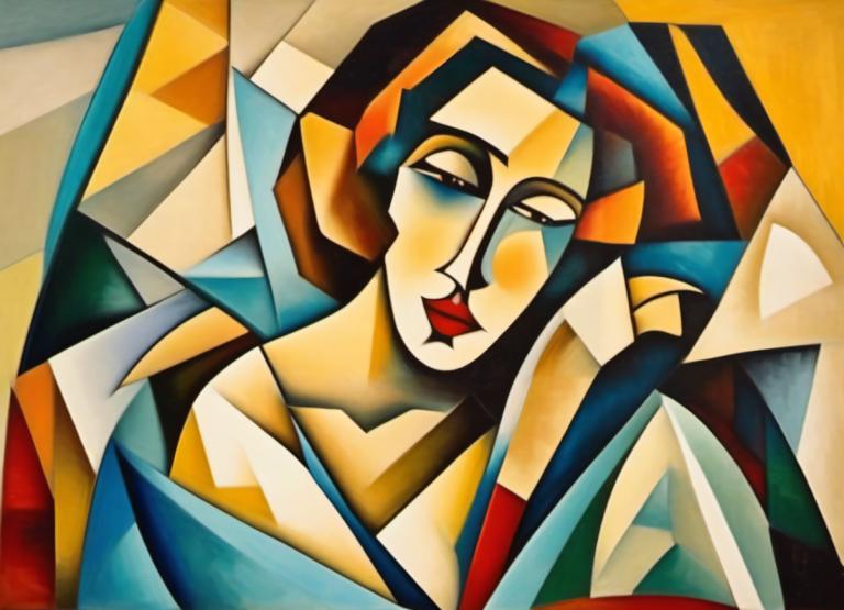 Cubism,Cubism, People, woman, solo, looking at viewer, lipstick, makeup, no humans, red lips, 1girl