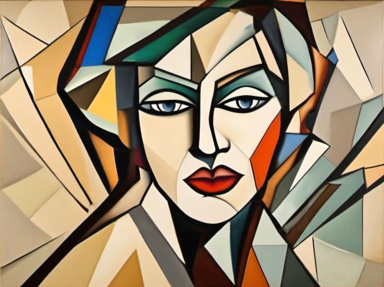 Cubism,Cubism, People, woman, style parody, parody, solo, mecha, robot, no humans, looking at viewer