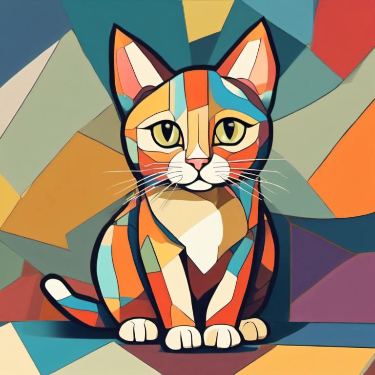 Cubism,Cubism, Animal, cat, cat, no humans, animal focus, looking at viewer, whiskers, solo, animal, sitting