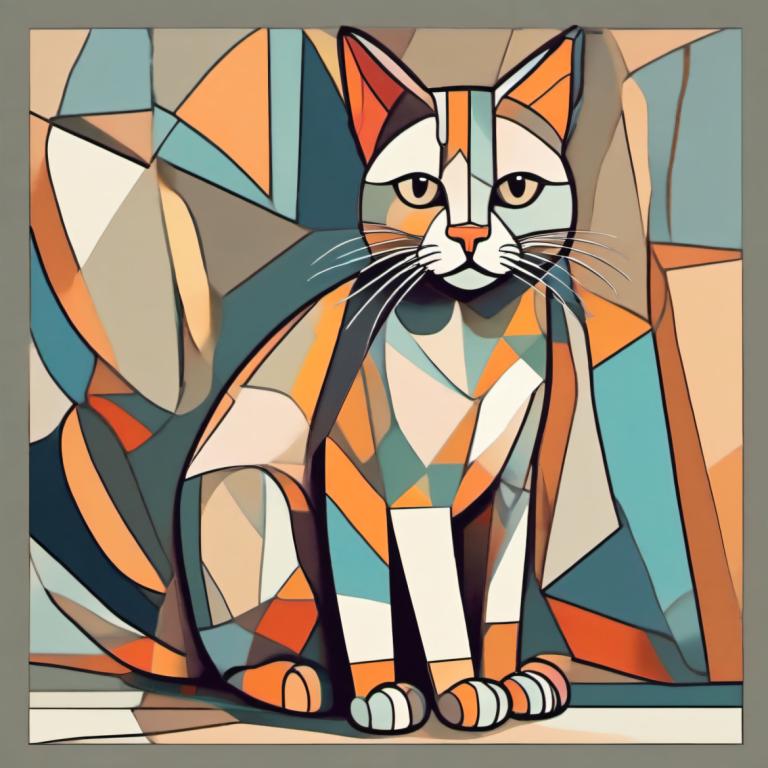 Cubism,Cubism, Animal, cat, no humans, solo, pokemon (creature), cat, animal focus, looking at viewer