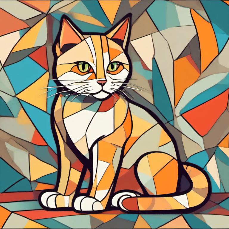 Cubism,Cubism, Animal, cat, no humans, cat, animal focus, green eyes, solo, pokemon (creature)