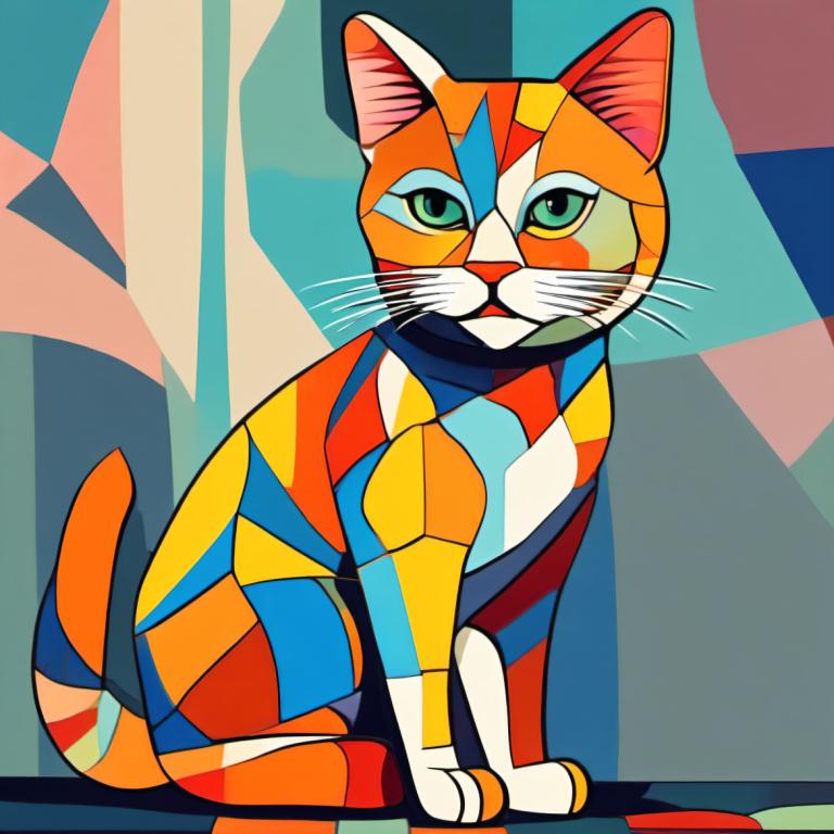 Cubism,Cubism, Animal, cat, no humans, cat, animal focus, green eyes, solo, looking at viewer, whiskers