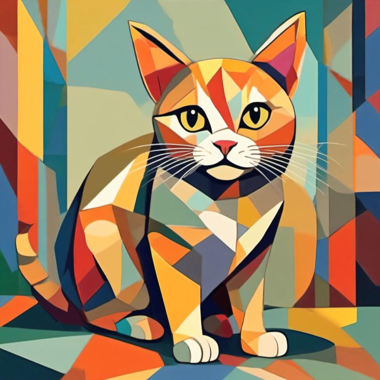 Cubism,Cubism, Animal, cat, no humans, cat, solo, animal focus, looking at viewer, pokemon (creature)