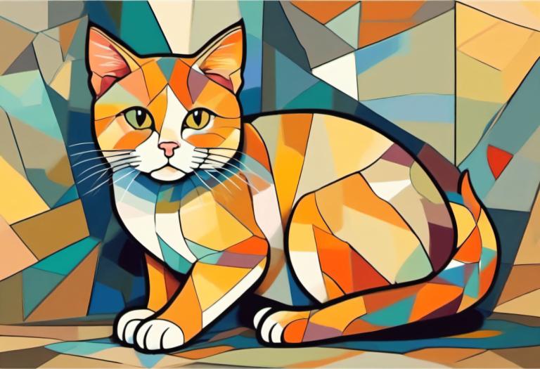 Cubism,Cubism, Animal, cat, no humans, animal focus, cat, solo, full body, pokemon (creature)