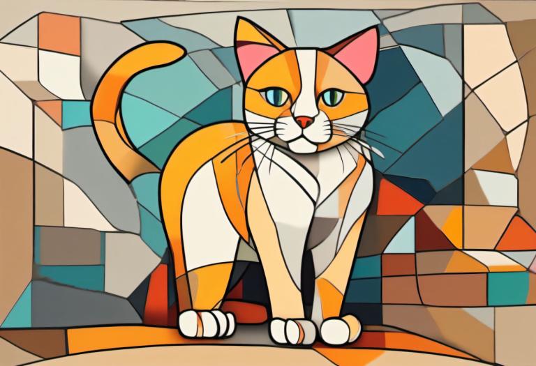 Cubism,Cubism, Animal, cat, no humans, cat, solo, full body, looking at viewer, animal focus